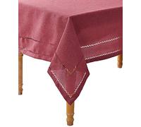 Violet Linen Hem Stitch Embroidered Design Seats 12 a 14 Pepole, Rectangle, poliéster, no se acumula Suciedad y Resistente al Agua, Mesa de 168 x 140 cm, arándano