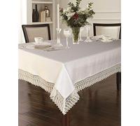 Violet Linen Legacy Cobblestone Design Mantel de macramé con Borde de Encaje, poliéster, Color Blanco