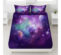 Violeta Sábana Bajera Planetas Nebulosa Universo Sábana Bajera Retro Ciencia Ficción Bajera elástica Soñador Inmenso Nostálgico Bolsillo Profundo 30cm para Chicas, 90x200x30