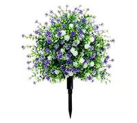 Violetas artificiales, eucalipto resistente a los rayos UV, arreglo de plantas de flores artificiales para una exhibición de jardín realista y duradera, maceta floral decorativa para interiores y