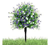 Violetas artificiales: plantas de eucalipto resistentes a los rayos UV de 15,75 pulgadas, flores de seda realistas para exteriores con estacas, decoración de jardín a prueba de decoloración, estuche d
