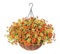 Violetas de flores artificiales, paquete de 12 cestas colgantes con forro de palma de coco para decoración del hogar y boda, atractivo estético natural (A043-14)