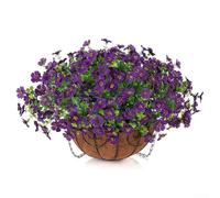 Violetas de flores artificiales, paquete de 12 cestas colgantes con forro de palma de coco para decoración del hogar y boda, atractivo estético natural (A043-9)