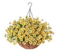 Violetas de flores artificiales, paquete de 12 cestas colgantes con forro de palma de coco para decoración del hogar y boda, atractivo estético natural (A043-13)