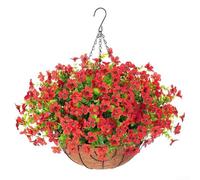 Violetas de flores artificiales, paquete de 12 cestas colgantes con forro de palma de coco para decoración del hogar y boda, atractivo estético natural (A043-11)