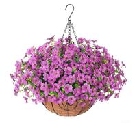 Violetas de flores artificiales, paquete de 12 cestas colgantes con forro de palma de coco para decoración del hogar y boda, atractivo estético natural (A043-8)