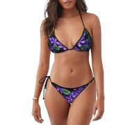 Violets in Bloom - Traje de baño sexy con estampado de flores, perfecto para viajes de playa de verano y actividades de natación, Negro, M