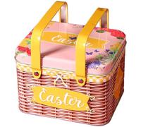 Violiica Caja de lata con diseño de dibujos animados con asa de transporte, juguetes, joyas, aperitivos, construcción de hierro con tapa segura, 15 x 12,5 x 10,5 cm