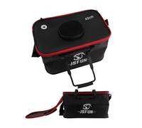 Violiica Cubo de pesca plegable de EVA, cebo vivo portátil y caja de pescado con cubierta de malla y correa de hombro ajustable, para pesca en el mar, camping y almacenamiento de agua, negro, 40 cm de