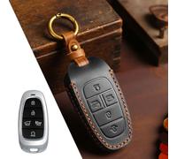 Violiica Funda de cuero para llave de automóvil Hyundai 2022 en 5 botones, control remoto de entrada sin llave, color negro