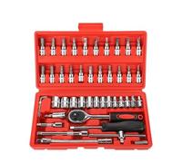 Violiica Juego de 46 herramientas de reparación de automóviles de 1/4 pulgadas con trinquete, llave dinamométrica, enchufes y caja de almacenamiento para mantenimiento automotriz