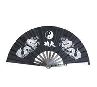 Violiica Ventilador chino de Kung Fu, ventilador de artes marciales de acero inoxidable para práctica de Tai Chi y Wushu, patrón de dragón tradicional, opciones de color negro/azul/rojo, 34 cm de