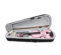 Violín acústico 4/4 de madera maciza negro con estuche, arco, colofonia, cuerdas, afinadores y hombrera, accesorios para principiantes.(Pink)