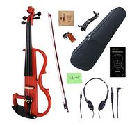 Violín acústico hecho a mano 4/4 de madera maciza de color rojo, kit de violín eléctrico/silencioso con accesorios de ébano (tamaño completo)