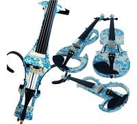 Violín eléctrico, de Aliyes, ALKIT-004, de madera, tamaño completo 4/4, intermedio o avanzado, silencioso, diseño con flores, color azul y blanco , ALDSG-1201