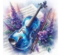 Violín flores moradas 5D DIY redondo kit completo taladro 40 x 40 cm