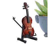 Violín Miniatura de Madera con Soporte | Violín Miniatura Instrumento Musical con Soporte | Ornamento Coleccionable Artesanal de Madera para Salón y Oficina