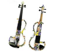 violín profesional Violín Eléctrico De Arte, Flores De Colores, Violín Silencioso De Madera Maciza Pintada, Accesorios De Ébano 4/4 Con Piezas