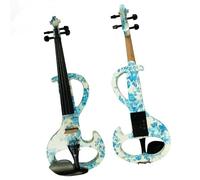 violín profesional Violín Eléctrico De Arte, Violín Silencioso De Madera Maciza Pintada En Azul Y Blanco, Accesorios De Ébano 4/4 Con Piezas