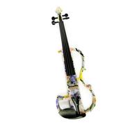 Violín Violín eléctrico de arte, flores de colores, violín silencioso de madera maciza pintada, accesorios de ébano 4/4 con piezas