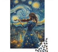 Violinista Bajo Cielo Estrellado 1000 Piezas Puzzle: Escena de Violinista en Noche Estrellada para Adultos Adolescentes Juego Educativo para Aliviar el Estrés 70x50cm/1000 Piezas