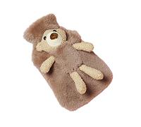 VIONNPPT Bolsa de agua caliente con diseño de oso dulce, 1 L, gran capacidad, dibujos animados, cálidos, manos calientes, bolsa de agua para estómago, regalo para adultos y niños (caqui)