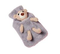 VIONNPPT Bolsa de agua caliente con diseño de oso dulce, 1 l, gran capacidad, dibujos animados, cálidos, manos calientes, bolsa de agua para estómago, regalo para adultos y niños (gris claro)