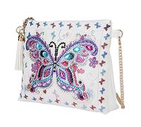 VIONNPPT Bolso de embrague de pintura de diamantes de mariposa, 5D DIY Rhinestone Artesanía bolso de mano regalo, bolso de viaje de maquillaje para mujeres niñas, Blanco, Bohemio