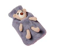 VIONNPPT Botella de agua caliente con diseño de oso dulce, 1 l de gran capacidad, con dibujos animados de felpa, bolsas de agua para las manos calientes y los niños (gris oscuro)