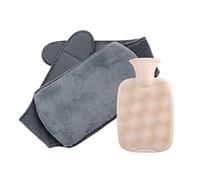 VIONNPPT Juego de 2 botellas de agua caliente con funda, 1 L con funda de tejido de felpa suave, cinturón de agua caliente, bolsa de calor para vientre, espalda y cuello (gris oscuro)