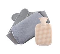 VIONNPPT Juego de 2 botellas de agua caliente con funda, 1 L con funda de tejido de felpa suave, cinturón de agua caliente, bolsa de calor para vientre, espalda y cuello (gris claro)