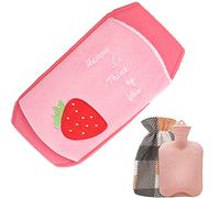 VIONNPPT Juego de 3 bolsas de agua caliente con funda de goma, bolsa de agua caliente para niños adultos (fresas rosas)
