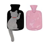 VIONNPPT Lindo gato botella de agua caliente con cubierta de felpa, bolsa de agua grande de 1 l con funda, regalos para niños y adultos, botellas de agua caliente para abdomen, espalda y cuello (negro