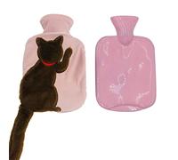 VIONNPPT Lindo gato botella de agua caliente con cubierta de felpa, bolsa de agua grande de 1 l con funda, regalos para niños y adultos, botellas de agua caliente para abdomen, espalda y cuello (rosa)