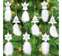 Viosmut Adornos Arbol Navidad Blanco Pluma, 9 Piezas Colgantes de Ángel y Copo de Nieve para Árbol de Navidad, Adornos Navidad para Navidad Bodas Fiestas Temáticas, para Crear un Ambiente Festivo