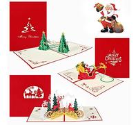 Viosmut Tarjetas de Navidad Felicitaciones 3D 3 Piezas Pop Up Tarjeta con Sobres Tarjetas Navidad Christmas Cards Postales Navideñas para Regalos Felicitaciones Árbol de Navidad Santa Claus Reno