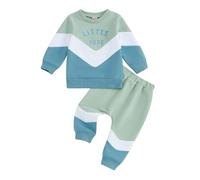 Vioyavo Conjunto de 2 piezas de chándal para bebé y niño pequeño, conjunto de pantalones deportivos de otoño e invierno con letras de color en contraste, azul, 3-6 meses