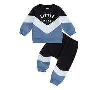 Vioyavo Conjunto de 2 piezas de chándal para bebé y niño pequeño, conjunto de pantalones deportivos de otoño e invierno con letras de color en contraste, Negro, 3-6 meses