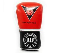 VIP Vital Impact Protection Potentia Guantes de Boxeo de Cuero MMA Artes Marciales Fitness Intermedio Sparring Guantes Mitones, Rojo/Blanco, 14 oz