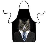 VIPbuy Delantal divertido delantal de cocina con estampado de gato en 3D, impermeable, con correa ajustable para el cuello, para mujeres, hombres, cocina, barbacoa, hornear, fiesta (sin bolsillo)