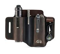 VIPERADE PJ13 EDC Funda de cuero, Multitools Funda/Herramientas Funda/Cuchillo Cinturón Funda/Linterna Vaina para Leatherman Multitools/Cuchillos, Hecho a Mano 3 Bolsillos Organizador Funda