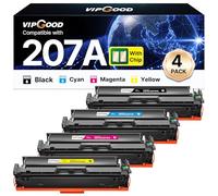 VIPGOOD 207A con Chip Cartuchos de Tóner Compatible para HP 207A 207X Tóner para HP Color LaserJet Pro MFP M283fdw M255dw M282nw M283cdw M255dw M283fdn M255nw W2210A (Negro Cian Amarillo Magenta, 4