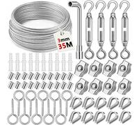 VIPNAJI 35M/3mm Cable de Acero Inoxidable, Cable Acero 304, Kit de Cables de Acero Inoxidable para Colgar, Cuerdas de Acero, Kit de Cuerda de Acero para Cuerda Tendedero Exterior, Luces Colgantes