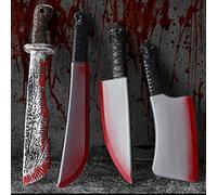 VIPNAJI - Horror Machete 43 cm de plástico, Disfraz Halloween Unisex de accesorios, Cuchillo Sangriento Grande de Halloween,Cuchillo Falso, Halloween Decoración con Manchas de Sangre (4 Piezas)