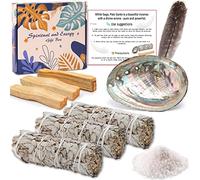 VIPNAJI Kit de Atados 100% Naturales - 3 Salvia Blanca y 3 Incienso Palo Santo, Madera Sagrada, Sahumerio Natural y Limpiezas Energías Negativas, con caparazón de abulón