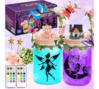 VIPNAJI Kit de Manualidades de Linterna de Hadas, Regalo para Niñas 6 7 8 9 10 11 12, Luz Nocturna de Tarro de Albañil con Control Remoto, Actividades Creativas de Arte de Bricolaje para la Fiesta