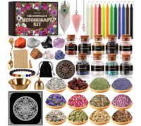VIPNAJI Suministros de Brujería 64 Pcs Kit de Brujería,Velas Hechizos Velas,Mini Piedras Naturales,Hierbas Secas y Velas Mágicas de Colores,Suministros de Oración,Hechizos,Magia,Brujería