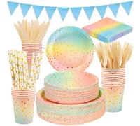 VIPNAJI Vajilla Gradiente para Cumpleaños, 176 Pzas Platos Vasos Servilletas Cubiertos Bandera para Fiesta Bodas Baby Shower Niño Aniversarios, Suministros (25 Invitados)