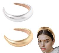 Vipolishtry Paquete de 2 diademas para mujer, vintage, de cuero, acolchadas, a la moda, antideslizantes, de ala ancha, para el pelo (dorado y plateado)