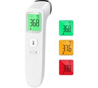Viproud Termómetro digital infrarrojo sin contacto para frente, retroiluminación de tres colores, medición precisa, alarma de fiebre, apto para bebés, niños y adultos (blanco)